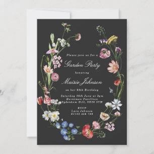 Invitation Moody Dutch Floral Wreath Garden Fête Anniversaire