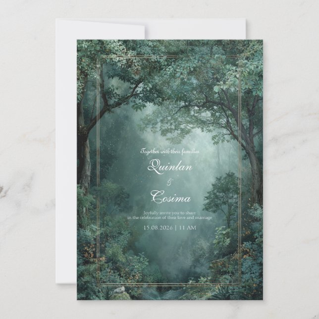 Invitation Moody Enchanted Forest Gold Dust Mariage (Devant)