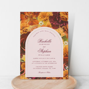 Invitation Moody Fall Floral QR Code Tout en un Mariage