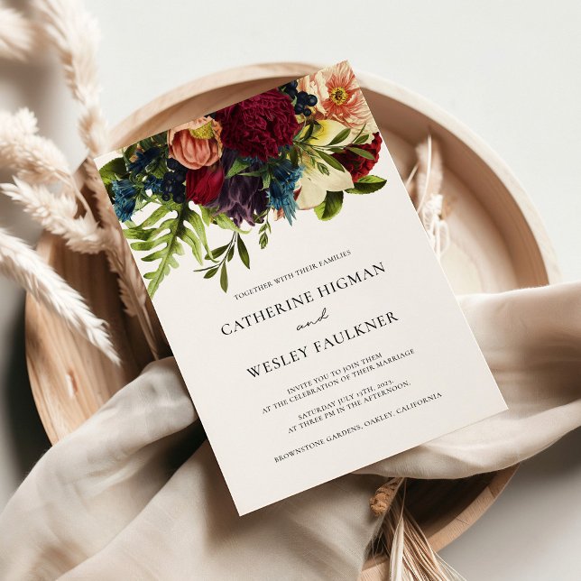 Invitation Moody Floral Bourgogne Mariage (Créateur téléchargé)