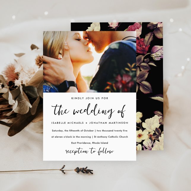 Invitation Moody Floral Pattern Mariage photo (This beautiful floral wedding white invitation is also available in black and ivory.)