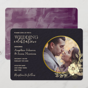 Invitation Moody Floral Purple Gold Black Mariage