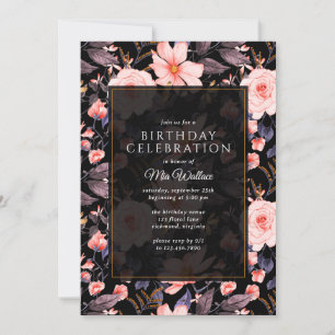 Invitation Moody Floral Vintage Noir + Rose N'Importe Quel Âg