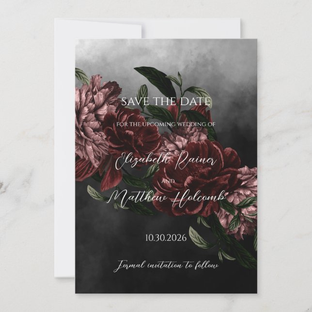 Invitation Moody Floral Wedding Enregistrer la date avec le c (Devant)