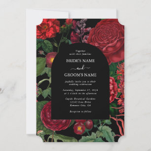 Invitation Moody Florals Arc Noir Bourgogne Rouge Mariage