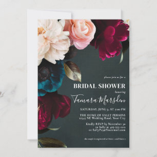 Invitation Moody foncé Bourgogne Bleu Bleu Rose floral