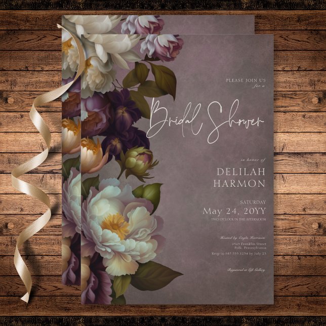 Invitation Moody foncé Bourgogne & Fête des mariées florale c (Dark Moody Burgundy & Cream Floral Bridal Shower Invitation)