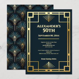 Invitation Moody Gatsby Art Deco 50th Birthday Party