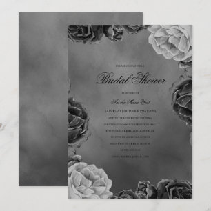 Invitation Moody gothique Fête des mariées florale gris monoc