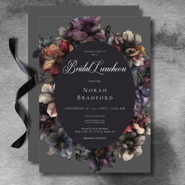 Invitation Moody gothique foncé Aquarelle Florale Déjeuner nu (Dark Gothic Moody Watercolor Floral Bridal Lunch Invitation)