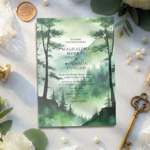 Invitation Moody Green Mountain Pine Tree Forêt Mariage