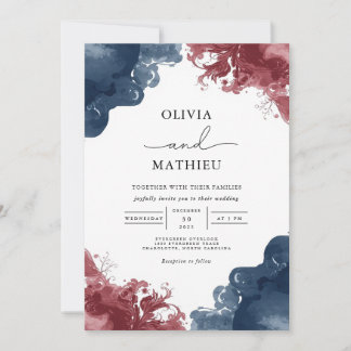 Invitation Moody Ink Wash Mariage Floral