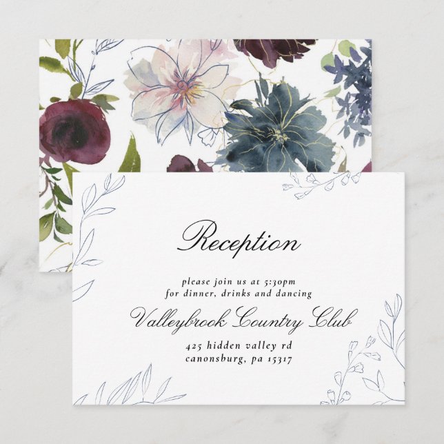Invitation Moody Jewel Tone Floral Mariage Réception (Devant / Derrière)
