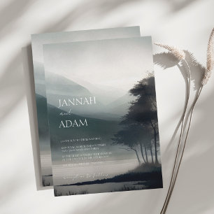 Invitation Moody Mountain Dark esthétique Mariage bois