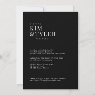 Invitation Moody noir minimaliste mariage de typographie mode
