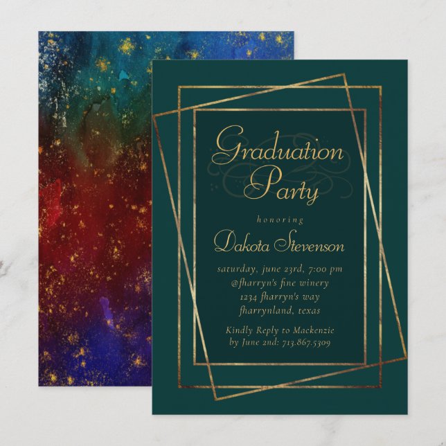 Invitation Moody Ombre | Bijoux Tone Green Graduation Party (Devant / Derrière)
