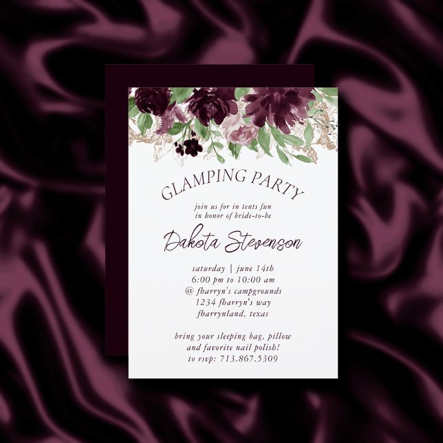 Invitation Moody Passion | Purple Floral Frame Flamping Party (Créateur téléchargé)