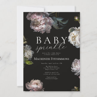 Invitation Moody Peony Dark Floral Baby Sprinkle