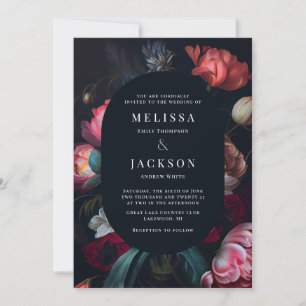 Invitation Moody Peony Floral Mariage Round