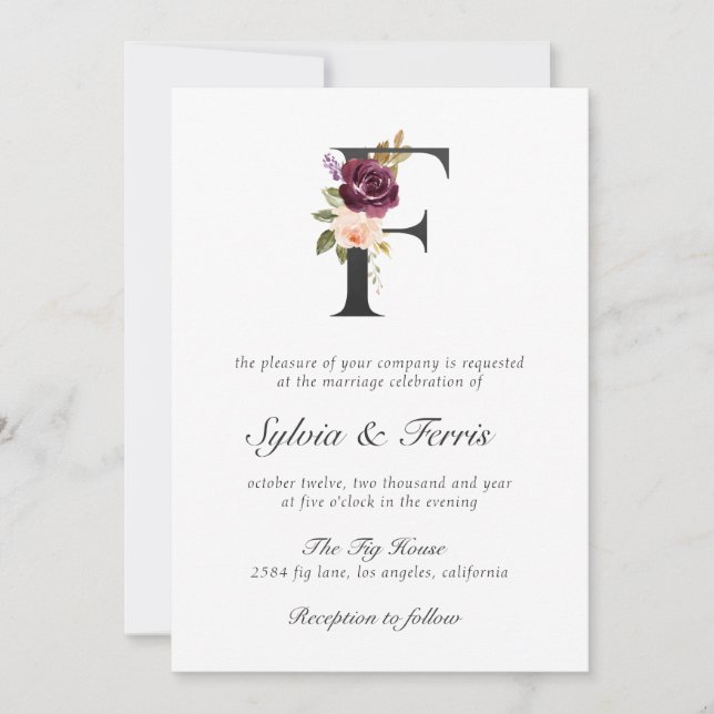 Invitation Moody Plum Floral Mariage (Devant)