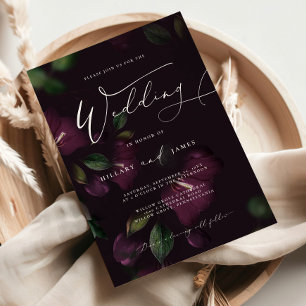 Invitation Moody Purple Bloom Calligraphie