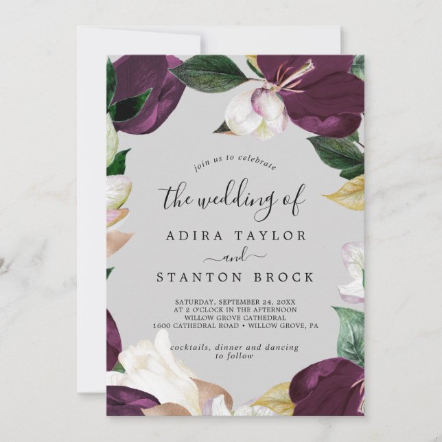 Invitation Moody Purple Blooms | Grey Le Mariage De (Devant)
