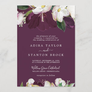 Invitation Moody Purple Blooms Plum Mariage officiel