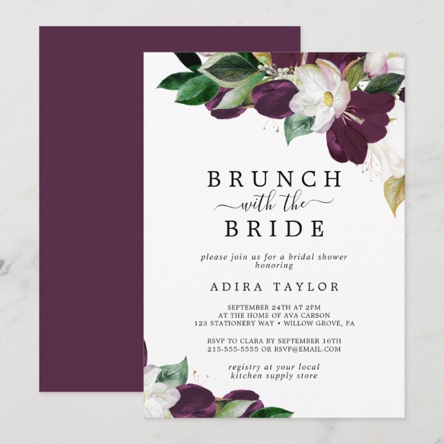 Invitation Moody Purple Brunch avec la Fête des mariées de ma (Devant / Derrière)