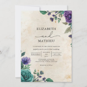 Invitation Moody Purple Floral Mariage romantique