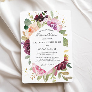 Invitation Moody & Rustic Bourgogne aquarelle Cadre Floral