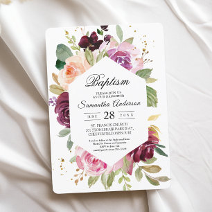 Invitation Moody & Rustic Bourgogne Aquarelle Cadre Floral En