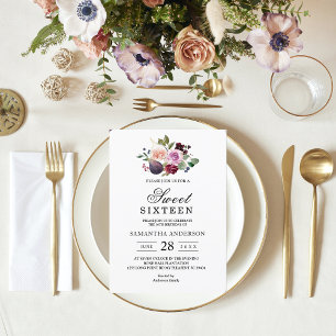 Invitation Moody & Rustic Bourgogne Watercolor Flowers & Berr