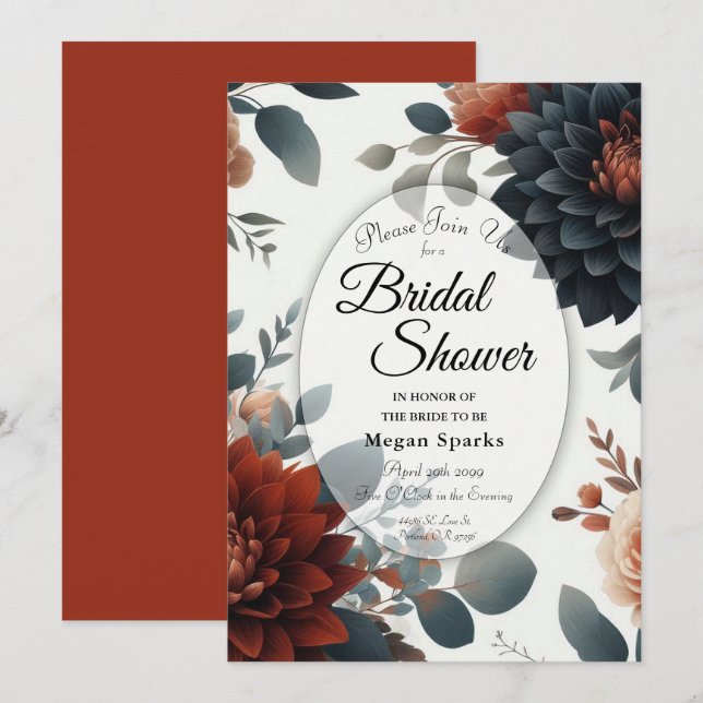 Invitation Moody Rustic Fall Florals Fête des mariées Mariage (Devant / Derrière)