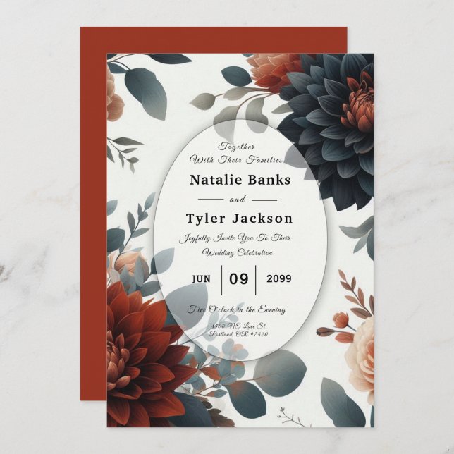 Invitation Moody Rustic Fall Florals Wedding (Devant / Derrière)