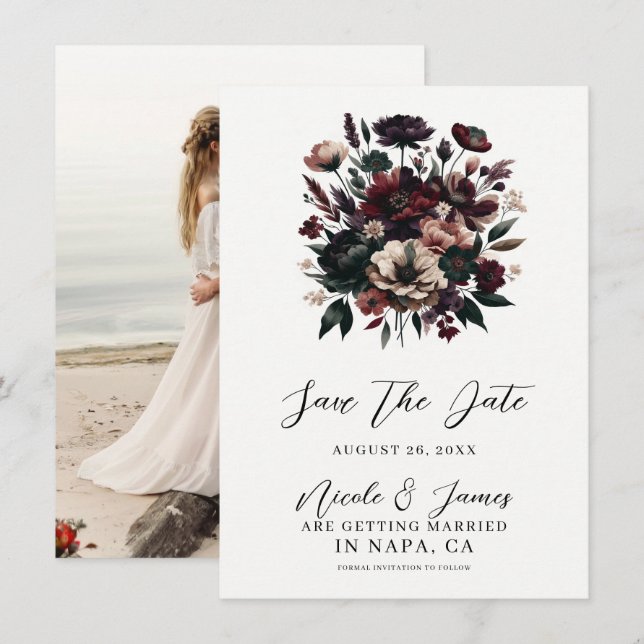 Invitation Moody Rustic Garden Florals Bohemian Enregistrer l (Devant / Derrière)