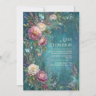Invitation Moody Teal Watercolor Romantic Peony Wedding