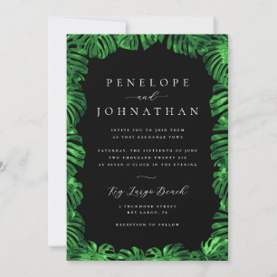 Invitation Moody Tropical Green Monstera Island Mariage