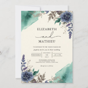 Invitation Moody Turquoise Botanique Floral Mariage