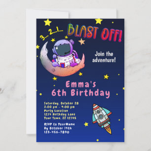 Invitation Moon Adventure (fille) Anniversaire Fête Invitatio