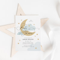 Moon and Stars Matte Blue Script Baby Shower