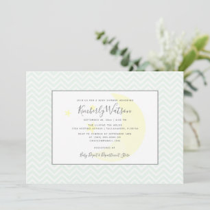 Invitation Moon et Stars Chevron Baby shower Vert menthe