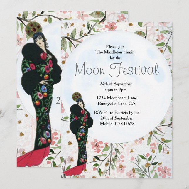 Invitation Moon Festival Chinese Autumn Festival (Devant / Derrière)