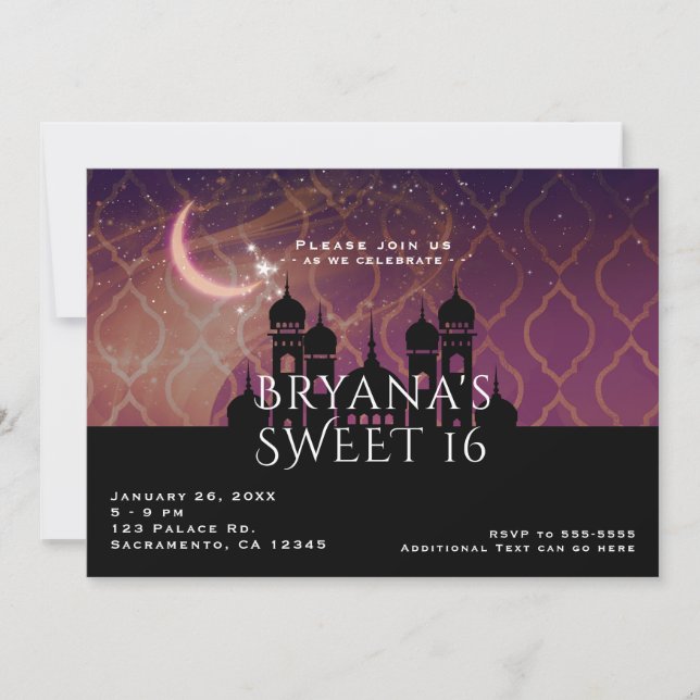 Invitation Moon Glow Arabian Nights Moroccan Sweet 16  (Devant)