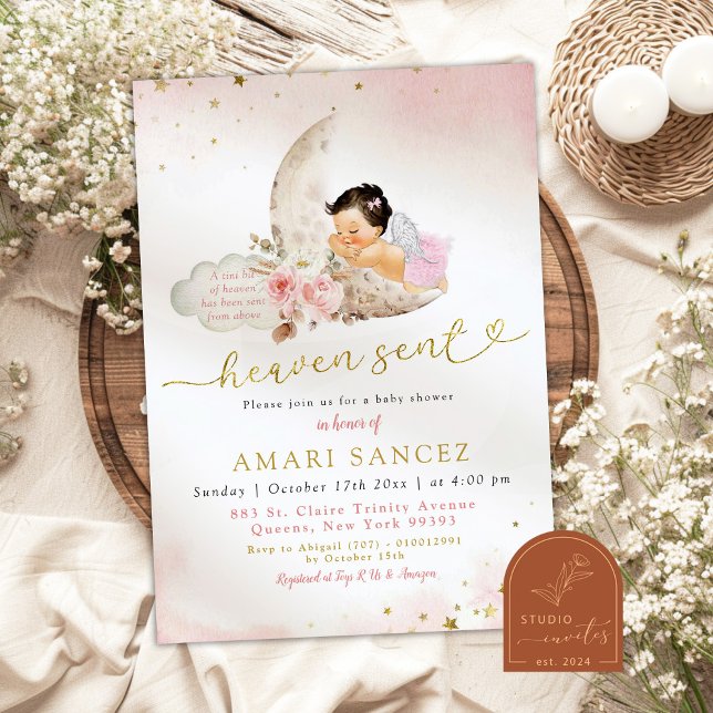 Invitation Moon rose Boho Mexicaine fille Angel Baby shower (Créateur téléchargé)
