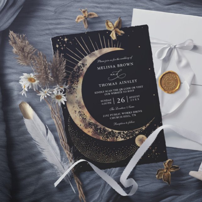 Invitation Moon Starry Night Boho Budget QR Code Wedding (Créateur téléchargé)
