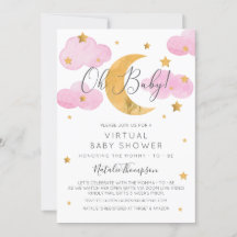 Moon & Stars Pink Virtual Baby Shower Inv