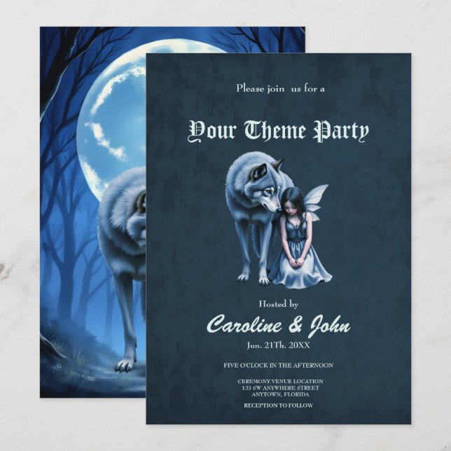 Invitation Moonlit Bond – The Wolf and the Gothic Fairy.   (Devant / Derrière)