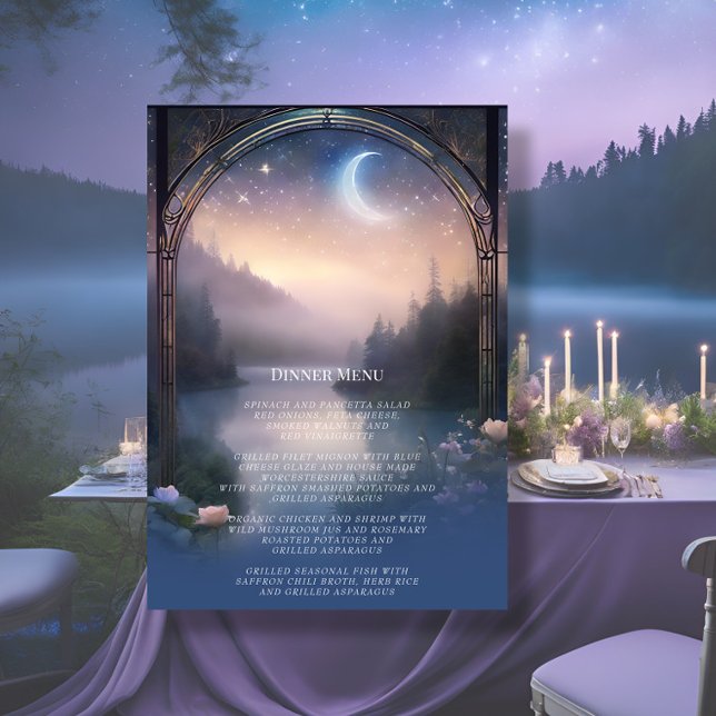Invitation Moonlit Lake Forest Imaginaire Élégant menu de mar (Créateur téléchargé)