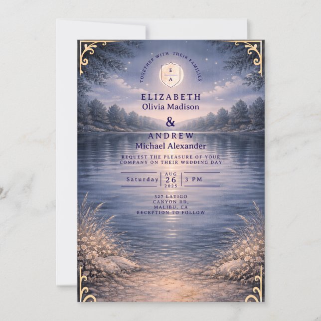 Invitation Moonlit Lake Forest Romance Wedding (Devant)