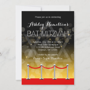 Invitation Moquette rouge argent moderne Bat mitzvah Hollywoo